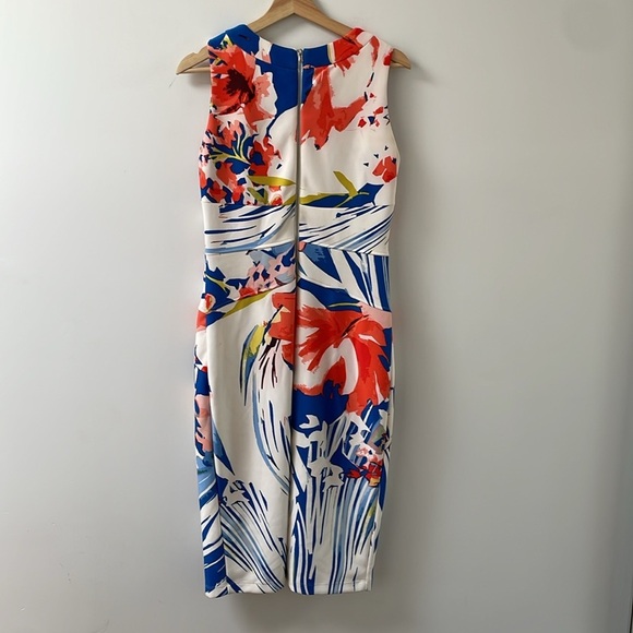 Gabby Skye floral sleeveless pencil midi dress 8 white blue red bodycon summer - Picture 4 of 10